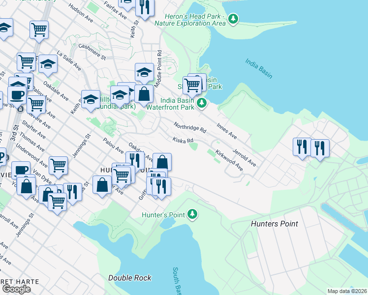 map of restaurants, bars, coffee shops, grocery stores, and more near 10/22 Reardon Road in San Francisco