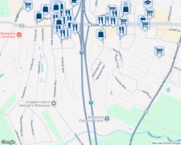 map of restaurants, bars, coffee shops, grocery stores, and more near 190 McDaniel Avenue in Richmond