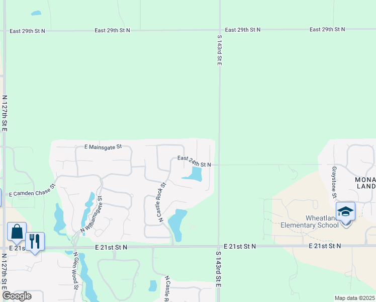 map of restaurants, bars, coffee shops, grocery stores, and more near 14120 East Mainsgate Street in Wichita