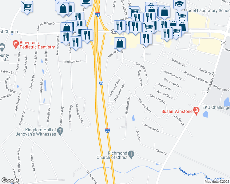 map of restaurants, bars, coffee shops, grocery stores, and more near 309 McDougal Avenue in Richmond