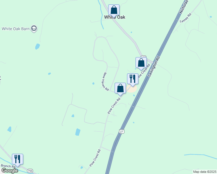 map of restaurants, bars, coffee shops, grocery stores, and more near 92 New Haven Road in Lancaster