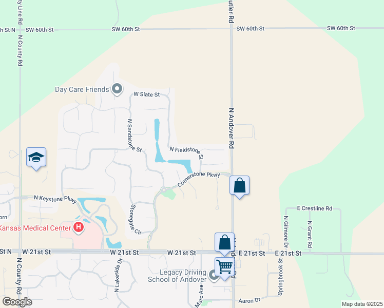 map of restaurants, bars, coffee shops, grocery stores, and more near 2421 North Fieldstone Street in Andover