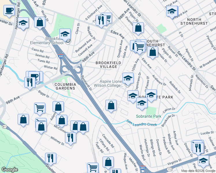 map of restaurants, bars, coffee shops, grocery stores, and more near 220 Louvaine Avenue in Oakland