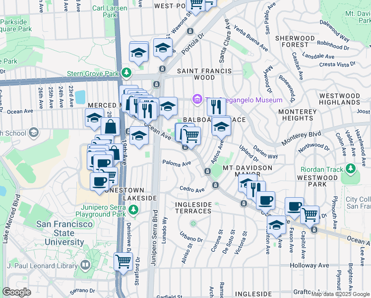 map of restaurants, bars, coffee shops, grocery stores, and more near in San Francisco