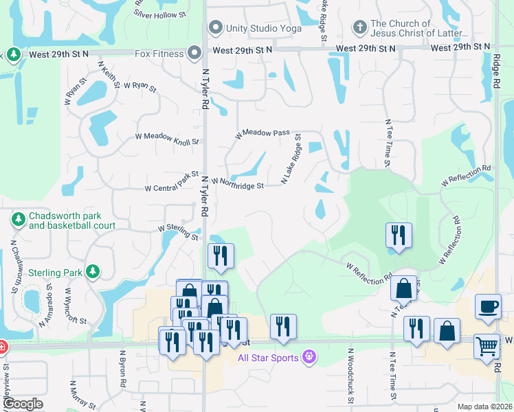 map of restaurants, bars, coffee shops, grocery stores, and more near 2513-2517 North Highpoint Circle in Wichita