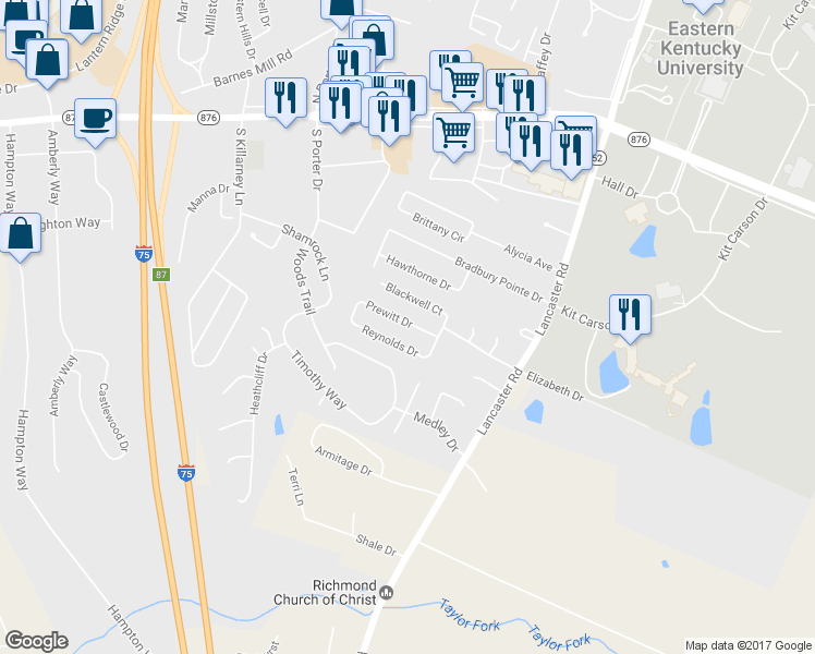 map of restaurants, bars, coffee shops, grocery stores, and more near 178 Prewitt Drive in Richmond