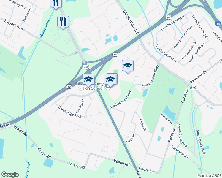 map of restaurants, bars, coffee shops, grocery stores, and more near 4255 New Hartford Road in Owensboro