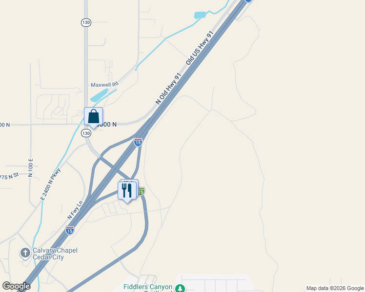 map of restaurants, bars, coffee shops, grocery stores, and more near Canyon Ranch Drive in Cedar City