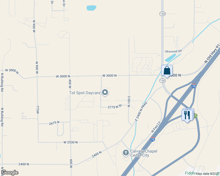 map of restaurants, bars, coffee shops, grocery stores, and more near 1 West 2925 North Circle in Cedar City
