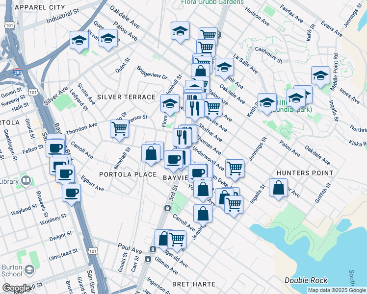 map of restaurants, bars, coffee shops, grocery stores, and more near in San Francisco