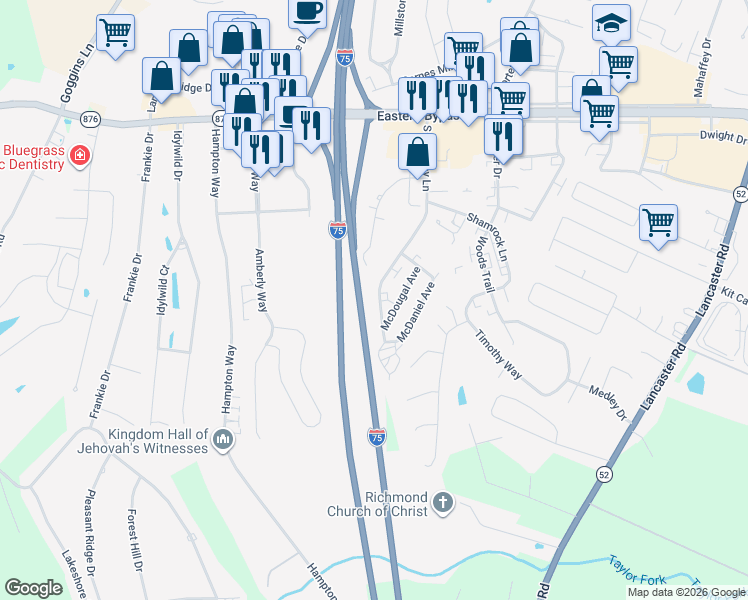 map of restaurants, bars, coffee shops, grocery stores, and more near 190 McDaniel Avenue in Richmond