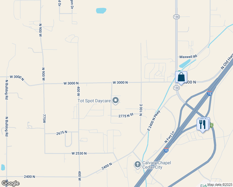 map of restaurants, bars, coffee shops, grocery stores, and more near 120 West 2925 North Circle in Cedar City