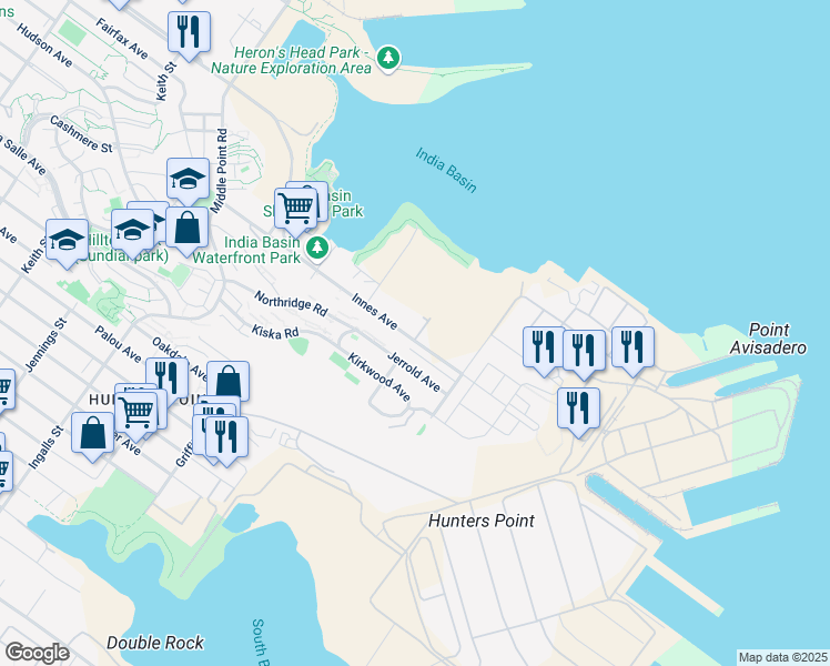map of restaurants, bars, coffee shops, grocery stores, and more near 161 Cleo Rand Lane in San Francisco