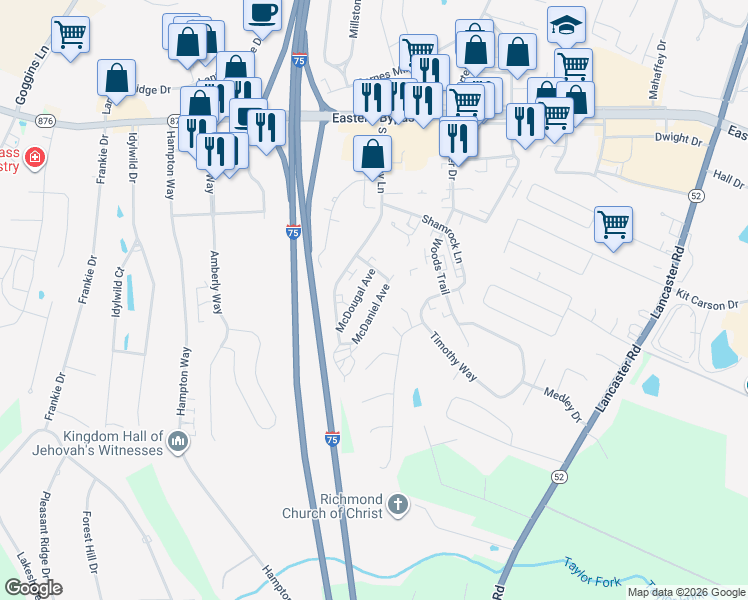 map of restaurants, bars, coffee shops, grocery stores, and more near 309 McDougal Avenue in Richmond