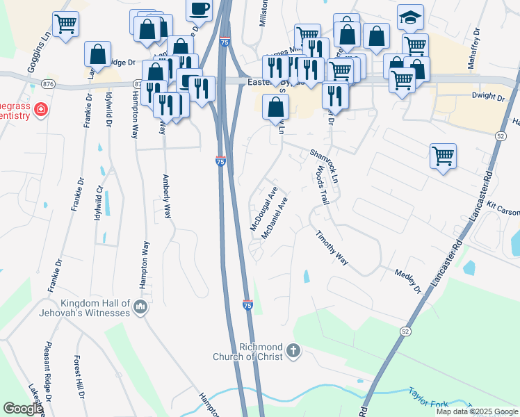 map of restaurants, bars, coffee shops, grocery stores, and more near 309 McDougal Avenue in Richmond