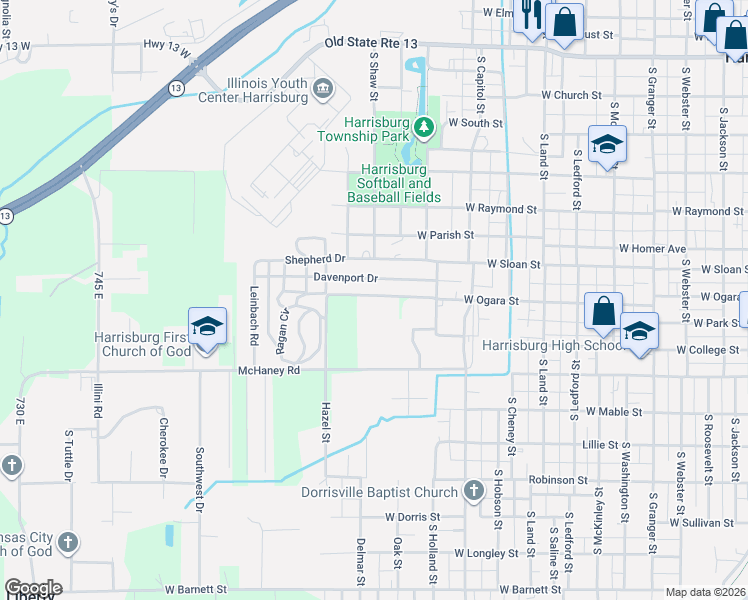 map of restaurants, bars, coffee shops, grocery stores, and more near 1105 West Ogara Street in Harrisburg