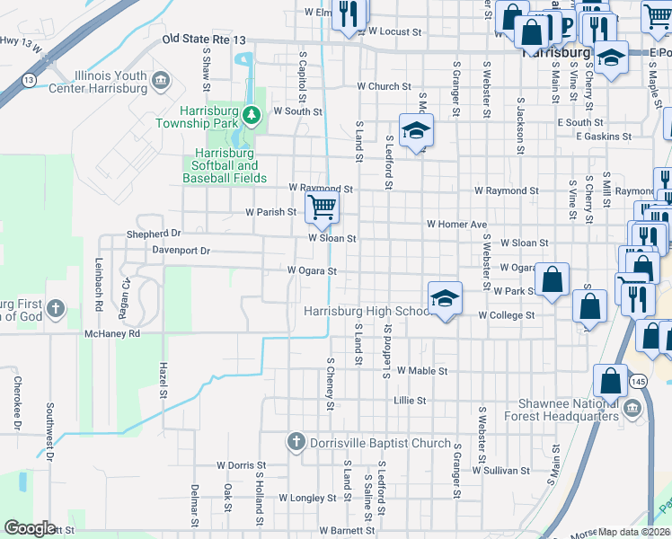 map of restaurants, bars, coffee shops, grocery stores, and more near 695-699 W Ogara St in Harrisburg