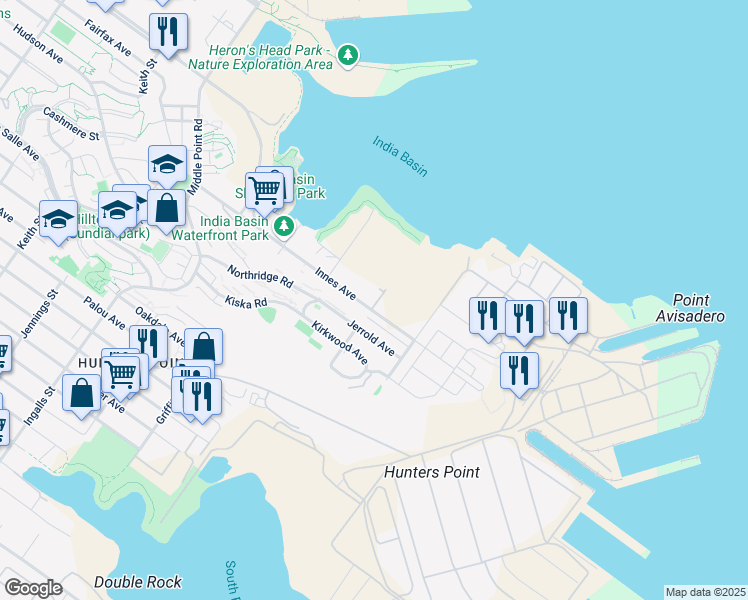 map of restaurants, bars, coffee shops, grocery stores, and more near 740 Earl Street in San Francisco