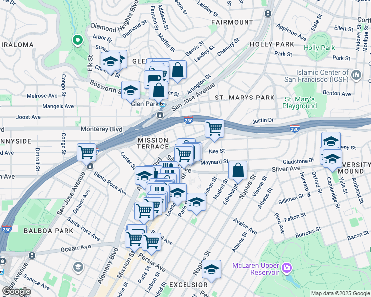 map of restaurants, bars, coffee shops, grocery stores, and more near in San Francisco