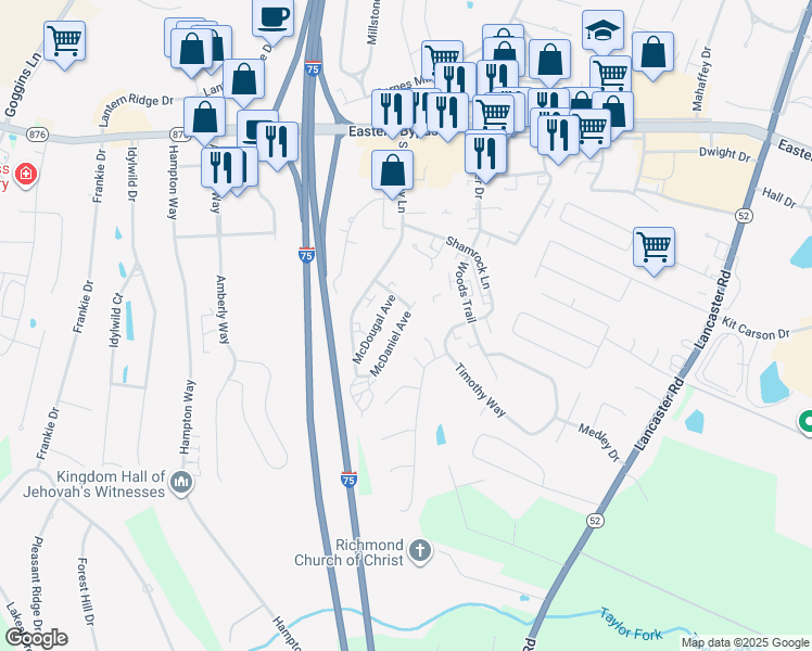 map of restaurants, bars, coffee shops, grocery stores, and more near 304 Katherine Court in Richmond