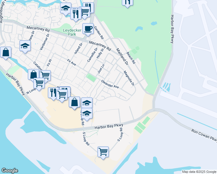 map of restaurants, bars, coffee shops, grocery stores, and more near 3525 McSherry Way in Alameda
