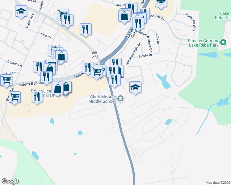 map of restaurants, bars, coffee shops, grocery stores, and more near 1143 Berea Road in Richmond