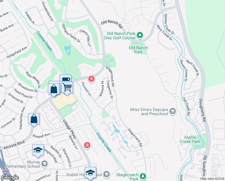 map of restaurants, bars, coffee shops, grocery stores, and more near 9140 Tangerine Street in San Ramon