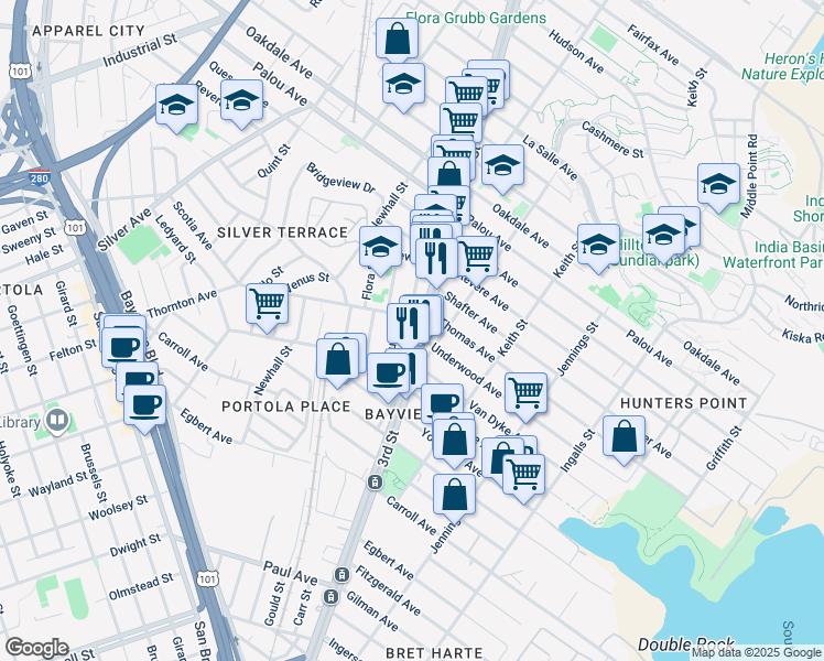 map of restaurants, bars, coffee shops, grocery stores, and more near in San Francisco