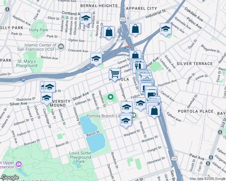 map of restaurants, bars, coffee shops, grocery stores, and more near in San Francisco
