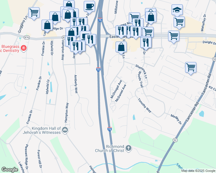 map of restaurants, bars, coffee shops, grocery stores, and more near 184 South Killarney Lane in Richmond