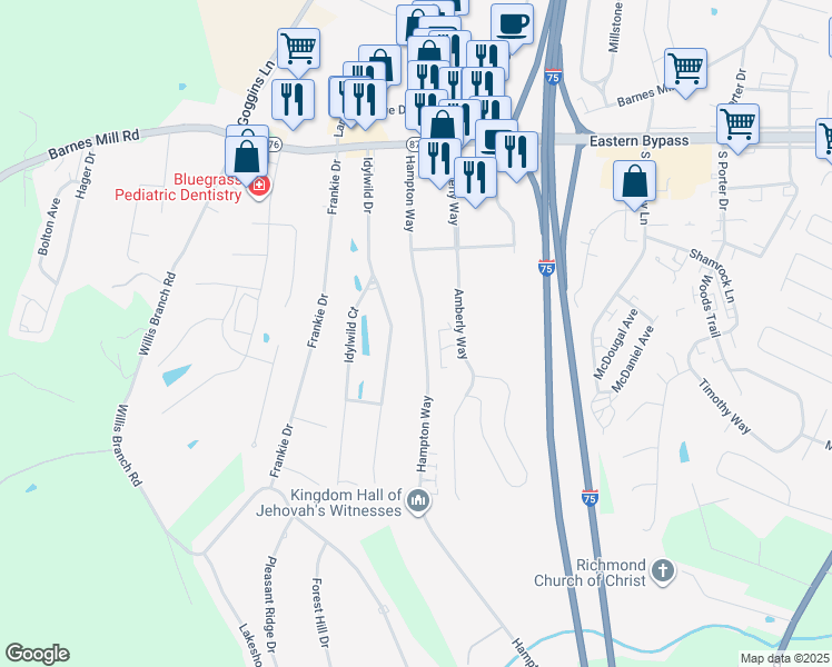 map of restaurants, bars, coffee shops, grocery stores, and more near 553 Hampton Way in Richmond