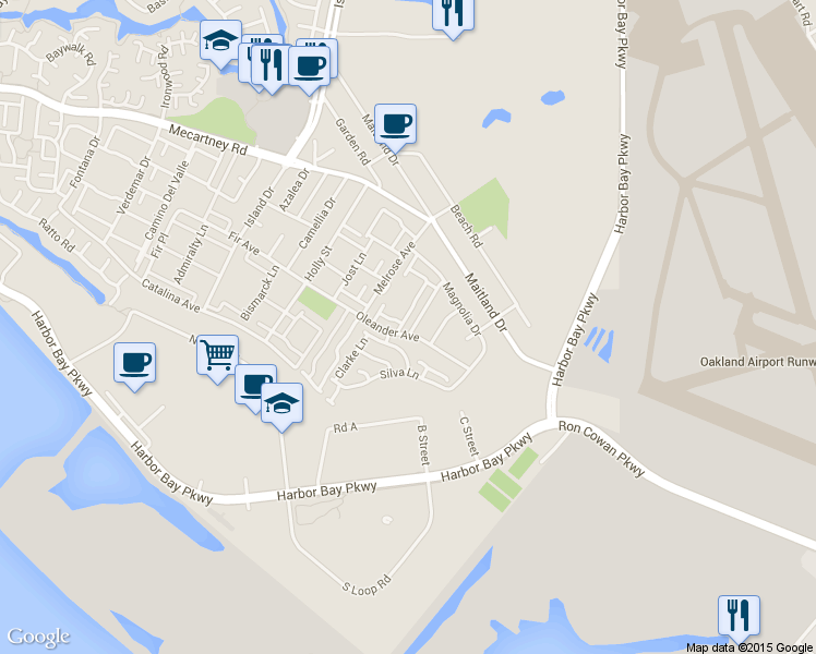 map of restaurants, bars, coffee shops, grocery stores, and more near 1065 Kingston Lane in Alameda