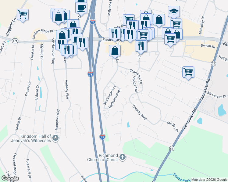 map of restaurants, bars, coffee shops, grocery stores, and more near 175 South Killarney Lane in Richmond