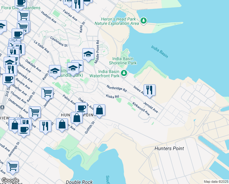 map of restaurants, bars, coffee shops, grocery stores, and more near 75-81 Northridge Road in San Francisco