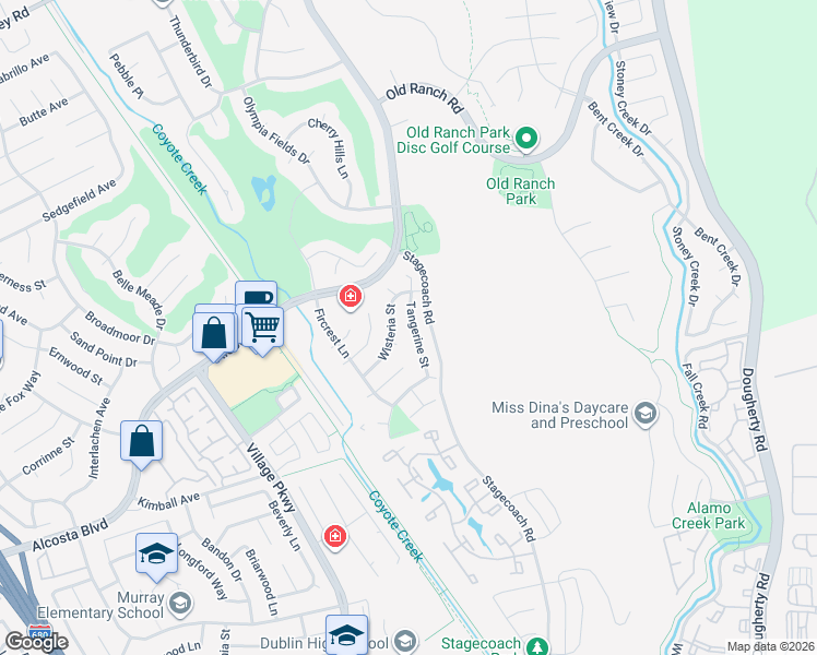 map of restaurants, bars, coffee shops, grocery stores, and more near 9157 Tangerine Street in San Ramon