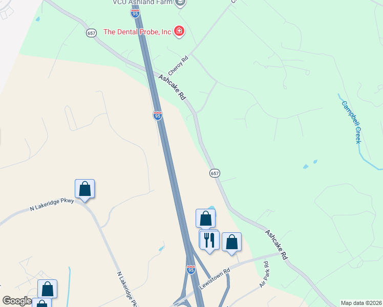 map of restaurants, bars, coffee shops, grocery stores, and more near 10247 Ashcake Road in Ashland