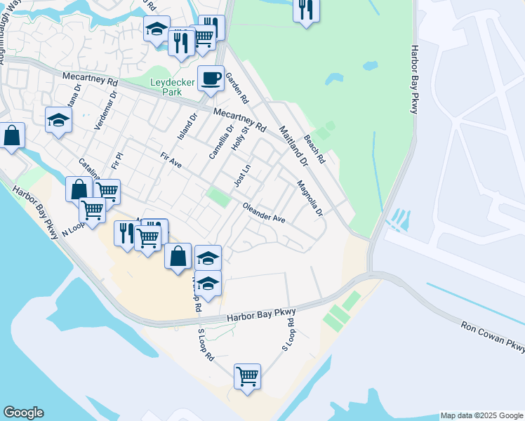 map of restaurants, bars, coffee shops, grocery stores, and more near 3521 Oleander Avenue in Alameda