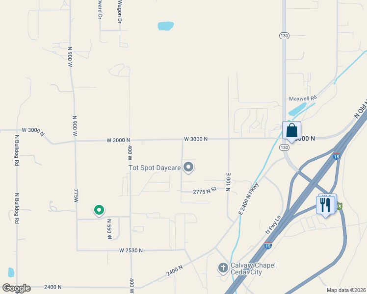 map of restaurants, bars, coffee shops, grocery stores, and more near 165 West 3000 North in Cedar City