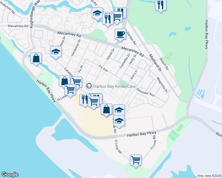 map of restaurants, bars, coffee shops, grocery stores, and more near 1149 Holly Street in Alameda