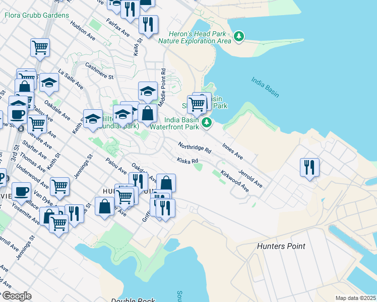 map of restaurants, bars, coffee shops, grocery stores, and more near 75-81 Northridge Road in San Francisco