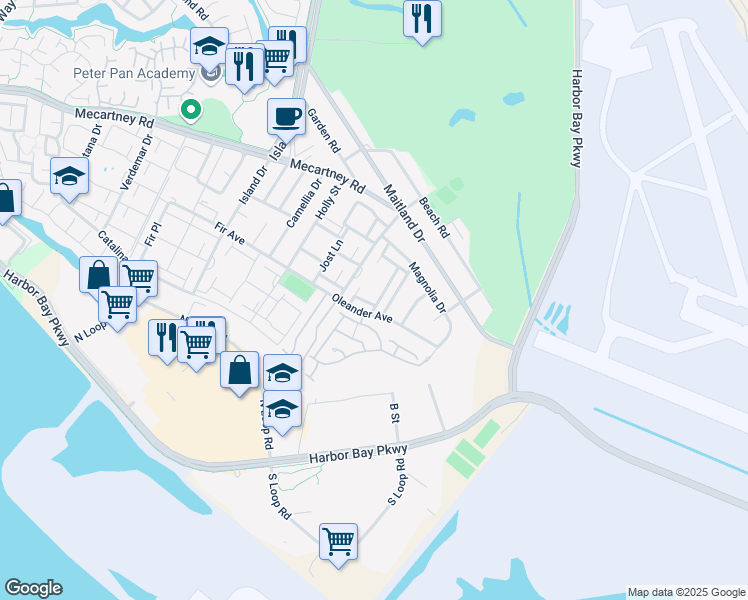 map of restaurants, bars, coffee shops, grocery stores, and more near 1065 Kingston Lane in Alameda