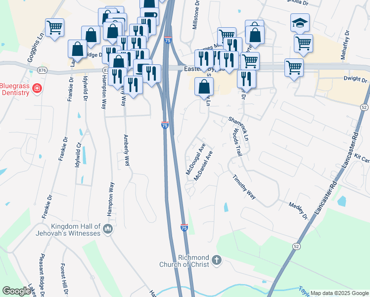 map of restaurants, bars, coffee shops, grocery stores, and more near 184 South Killarney Lane in Richmond