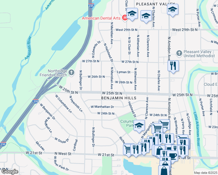 map of restaurants, bars, coffee shops, grocery stores, and more near 2630 North Richmond Avenue in Wichita