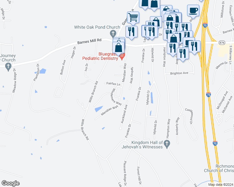 map of restaurants, bars, coffee shops, grocery stores, and more near 200 Meridian Way in Richmond