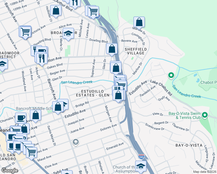 map of restaurants, bars, coffee shops, grocery stores, and more near 962 Collier Drive in San Leandro