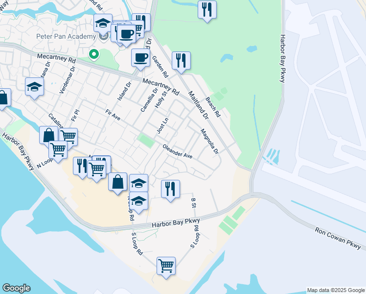 map of restaurants, bars, coffee shops, grocery stores, and more near 1065 Kingston Lane in Alameda