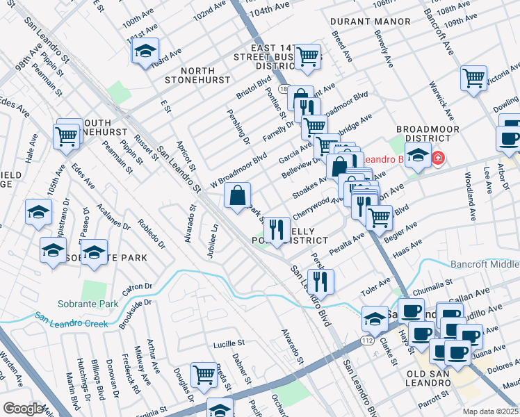 map of restaurants, bars, coffee shops, grocery stores, and more near 391 Pleasant Way in San Leandro