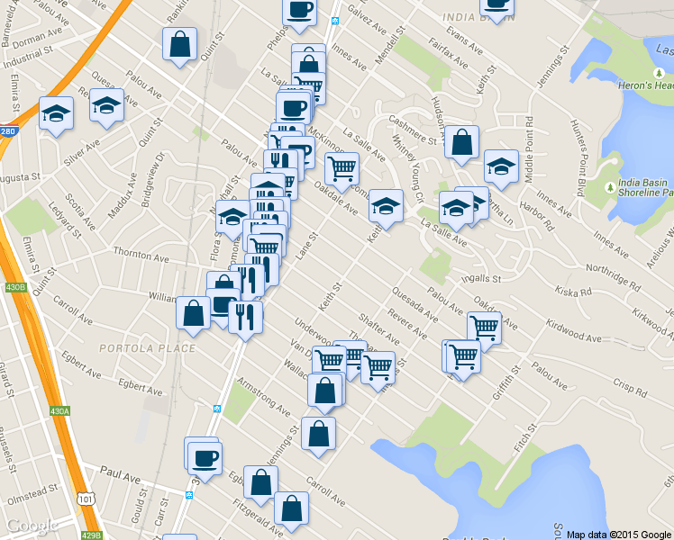 map of restaurants, bars, coffee shops, grocery stores, and more near in San Francisco