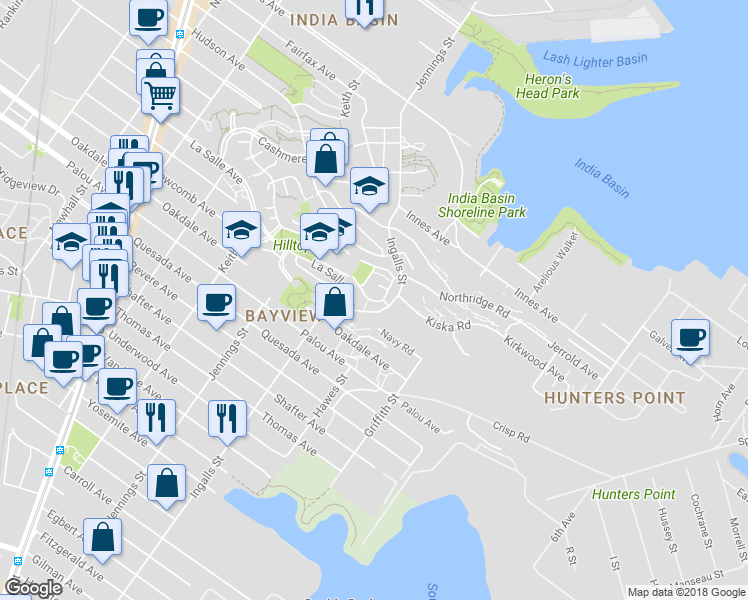 map of restaurants, bars, coffee shops, grocery stores, and more near 10 Beatrice Lane in San Francisco