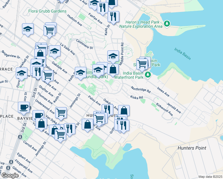 map of restaurants, bars, coffee shops, grocery stores, and more near 10 Beatrice Lane in San Francisco